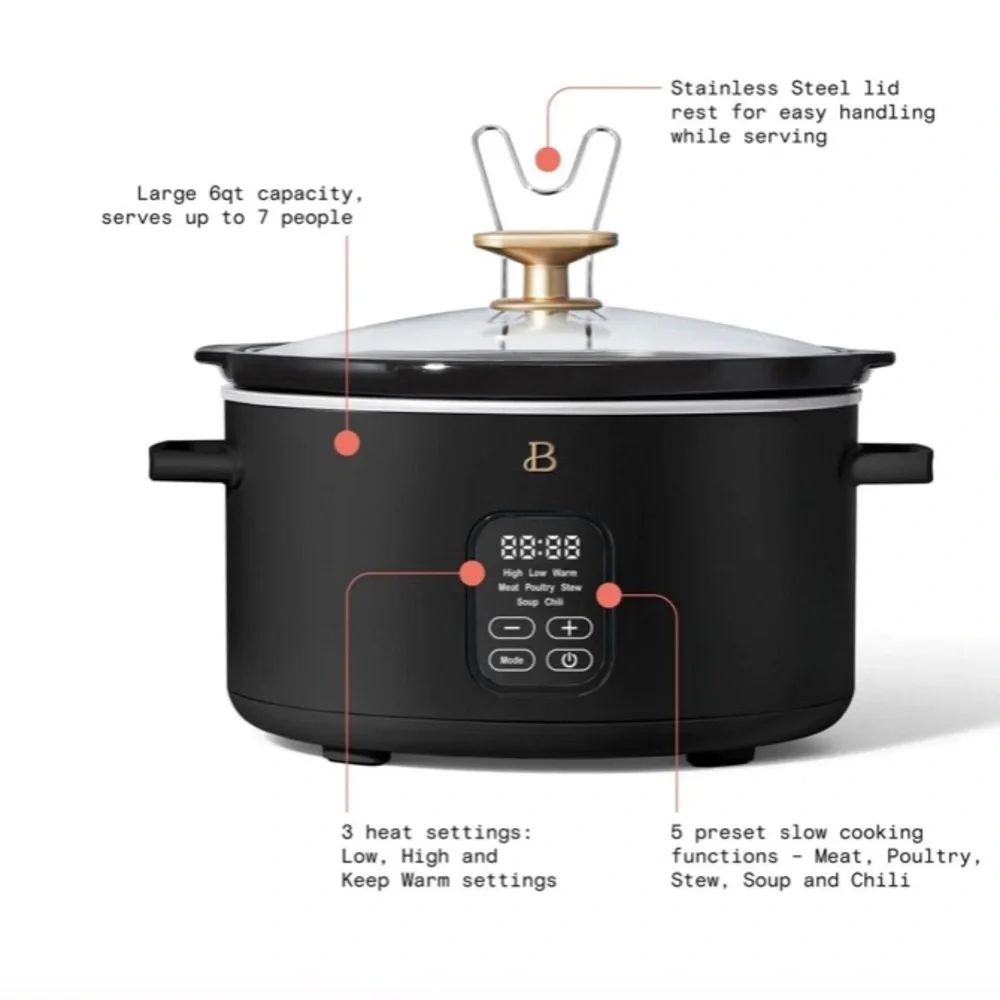 NWT Beautiful 6 Qt Programmable Slow Cooker | Color- Black Sesame.